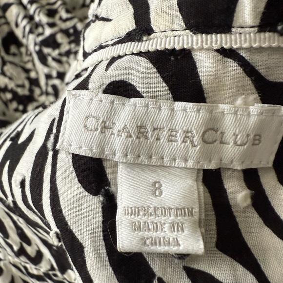 Charter Club 100% Cotton Black and White Floral Size 8 Sleeveless Blouse - Picture 4 of 4